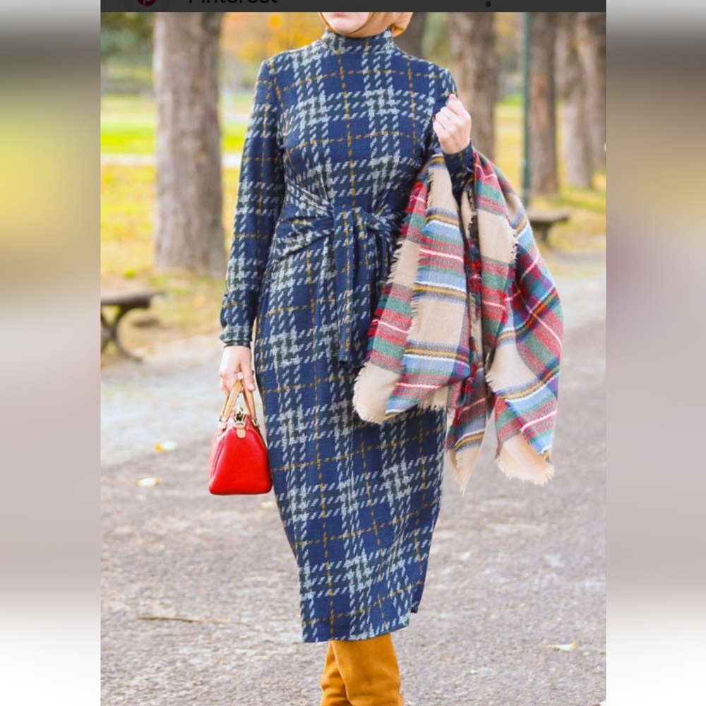 Blue Gray Midi Wrap Dress for Work